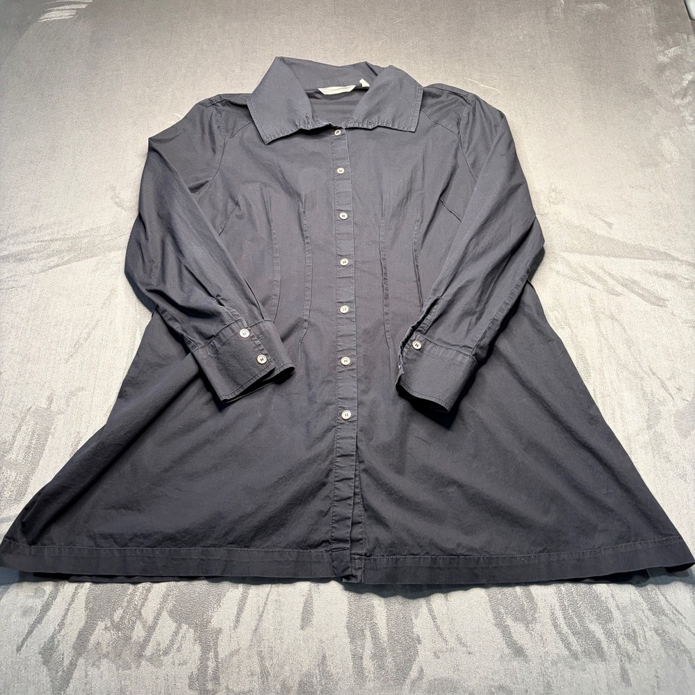 Soft Surroundings Tunic Top Womens L Black Pintuck Back Swing Button Up Collared